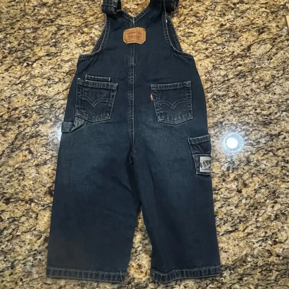Levi’s Boy Denim Overalls 24M Blue Classic Bib Pants Western Cowboy Vintage Wash